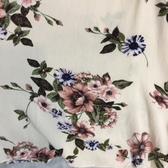 Warehouse One Cold Shoulder Blouse Womens Med Cream Floral Top Tie Neck - Picture 3 of 11